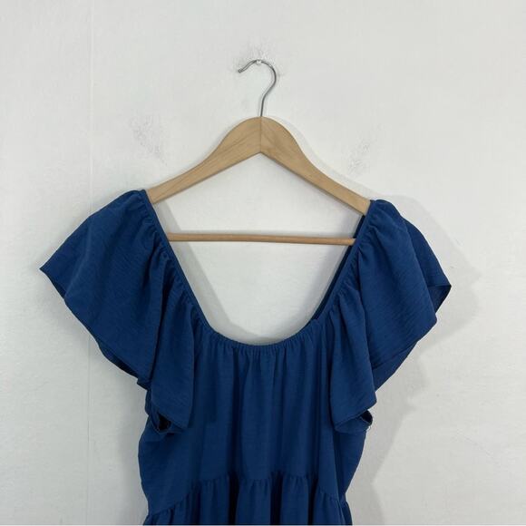 Maggy London Blue Ruffle Sleeve Scoop Neck Tiered Easy Shirtdress Midi Size 8 - Picture 11 of 16